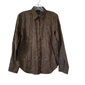 LAUREN RALPH‎ LAUREN Women's Button Down Top Paisley Print Long Sleeve Sz Medium